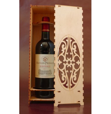 Boite bouteille en bois, caisse bouteille en bois motif floral