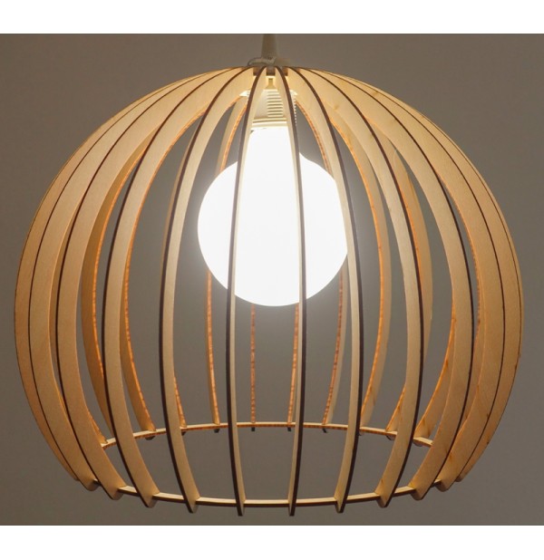 Lustre Bois Boule eclairage suspension luminaire plafond abat jour bois